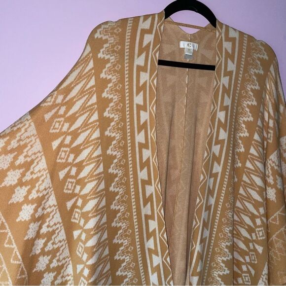 Charming Charlie Knit Ruana Boho Aztec Print Open Front Cardigan Shawl - Picture 2 of 8